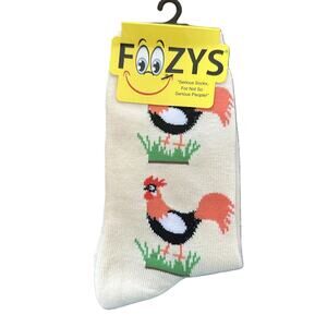 New Foozys Cream Crew Length Rooster Pattern Socks Women's One Size